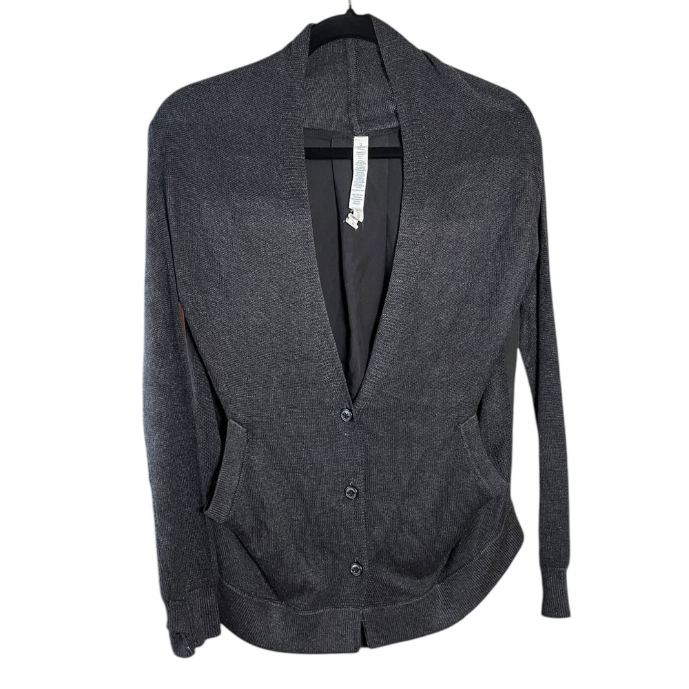 Lululemon Cashmere Blend Cardigan Dark Grey sz 2 106259 pockets thumb hole